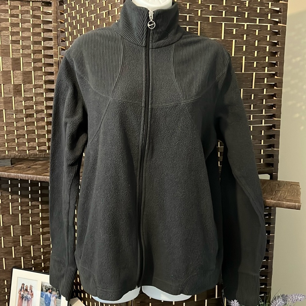 Juniors Nike Zip Up Jacket Black Size XXL 20-22 Fleece Ribbed pattern